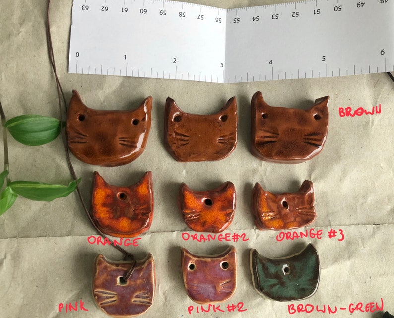 Ceramic Cat Pendant Shape Mix Colorful Cat Necklace Cat Head Handmade image 2