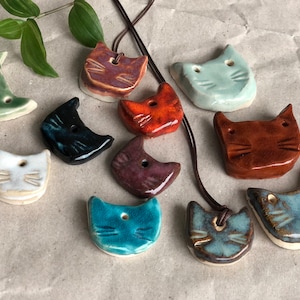 Ceramic Cat Pendant Shape Mix Colorful Cat Necklace Cat Head Handmade image 1