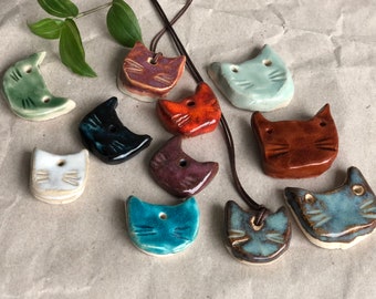 Ceramic Cat Pendant Shape Mix | Colorful Cat Necklace | Cat Head Handmade
