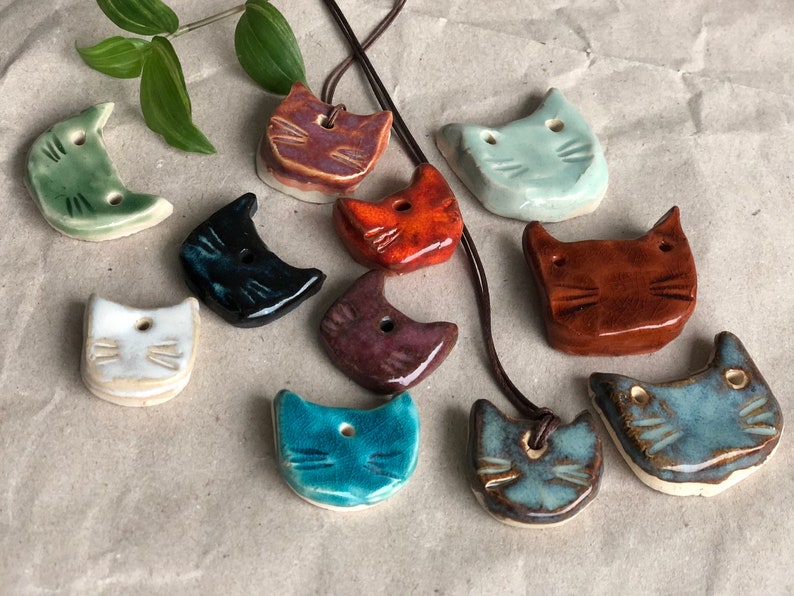 Ceramic Cat Pendant Shape Mix Colorful Cat Necklace Cat Head Handmade image 1