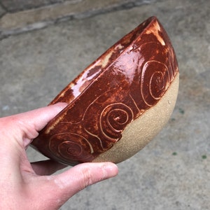 Handmade Ceramic Bowl with Coils Ochre Shino Glaze and Bare Beige Clay image 5