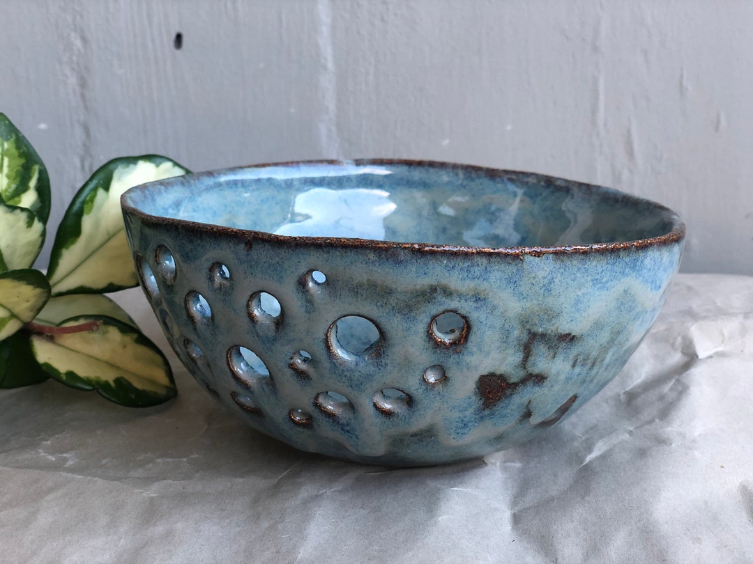Blue Ceramic Bowl With Holes Handmade Pottery Switzerland Etsy