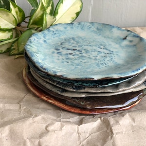 Irregular Ceramic Plate | Blue, Brown, Ochre, Grey | Handmade Pottery, appetizer dish