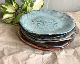 Irregular Ceramic Plate | Blue, Brown, Ochre, Grey | Handmade Pottery, appetizer dish