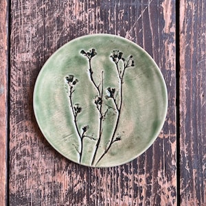 Ceramic Botanical Plates With Plant Imprint | Green With Leaf or Flower ...
