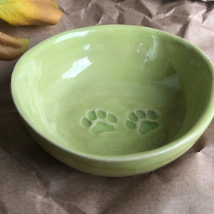 Handmade Ceramic Cat bowl with cat paws Custom PREORDER Cat food dish, Ceramic Sauce Dish, ring dish Fresh green