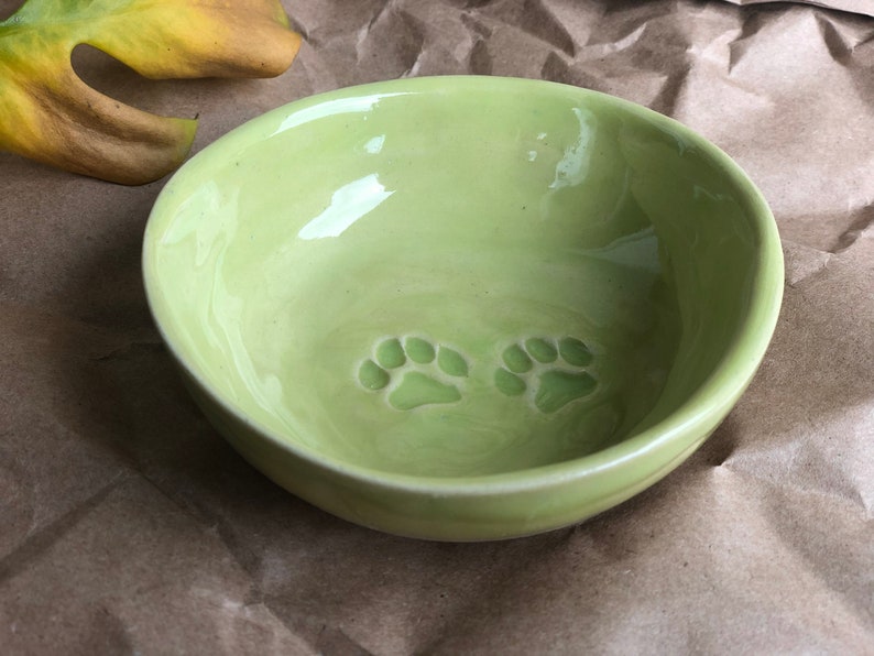 Handmade Ceramic Cat bowl with cat paws Custom PREORDER Cat food dish, Ceramic Sauce Dish, ring dish Fresh green