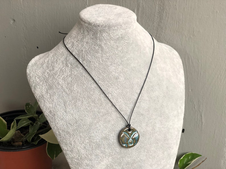 Ceramic Necklace Gray and Blue Pendant, Adjustable Necklace elegant seashore vibes light ceramic jewelry Adjustable len. cord