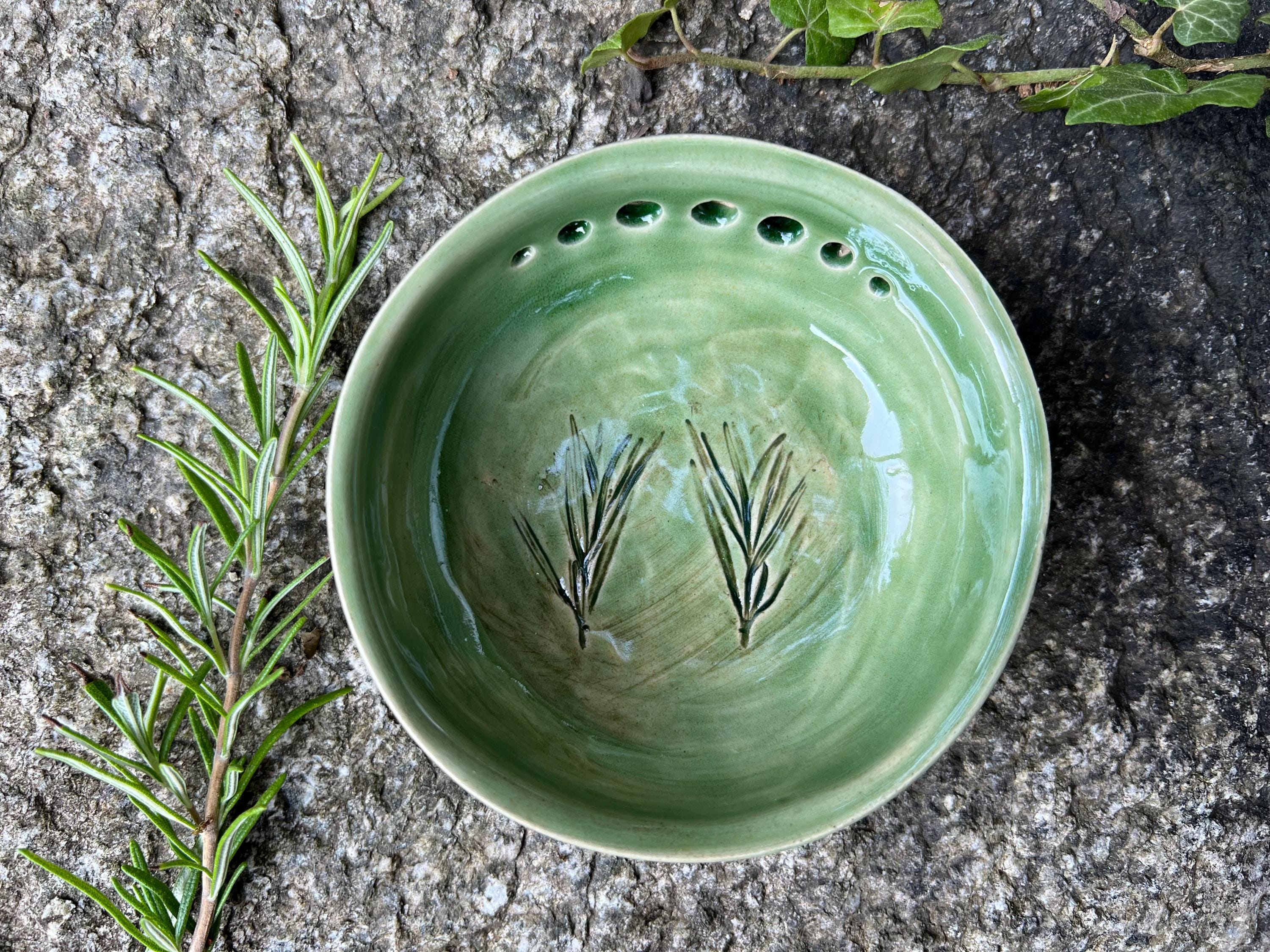 Pottery Herb Stripper Bowl With Multiple Hole Sizes Convenient Kitchen Tool For Stripping Leafy Herbs