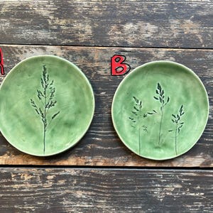 Ceramic Botanical Plates With Plant Imprint | Green With Leaf or Flower ...