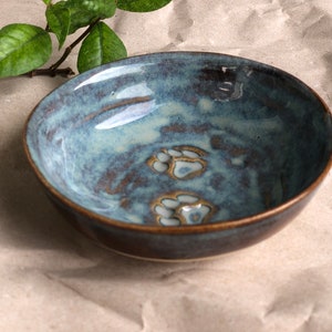 Handmade Ceramic Cat bowl with cat paws Custom PREORDER Cat food dish, Ceramic Sauce Dish, ring dish Blue