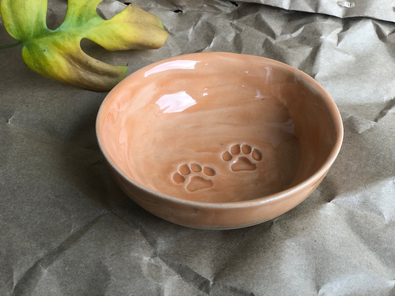 Handmade Ceramic Cat bowl with cat paws Custom PREORDER Cat food dish, Ceramic Sauce Dish, ring dish Orange