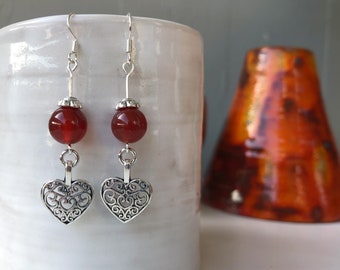 Red Carnelian Earrings, Carnelian Gemstone Dangle Drop Red geometric Earrings