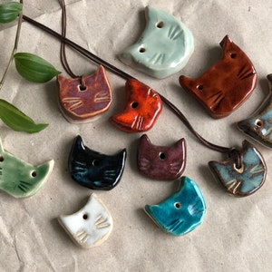 Ceramic Cat Pendant Shape Mix Colorful Cat Necklace Cat Head Handmade image 7