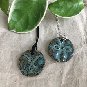 Ceramic Necklace Gray and Blue Pendant, Adjustable Necklace elegant seashore vibes light ceramic jewelry image 1