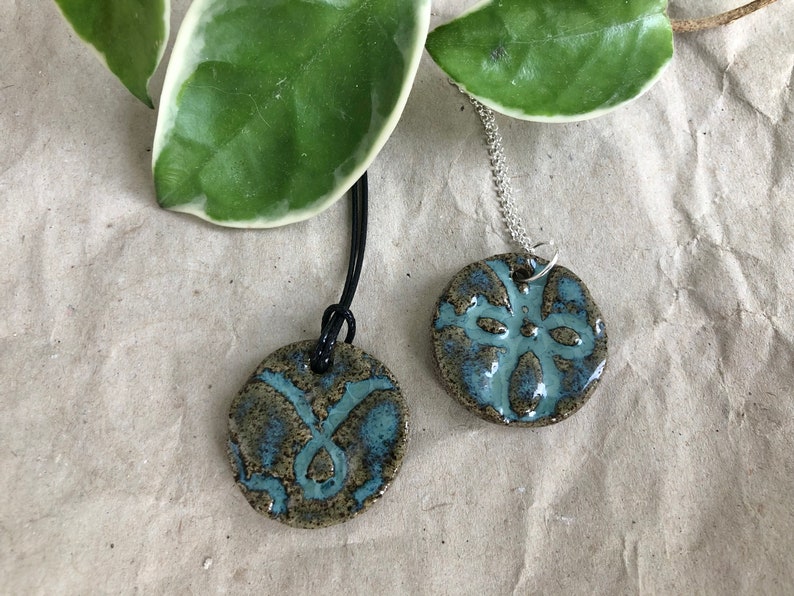 Ceramic Necklace Gray and Blue Pendant, Adjustable Necklace elegant seashore vibes light ceramic jewelry image 1