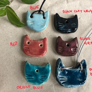 Ceramic Cat Pendant Shape Mix Colorful Cat Necklace Cat Head Handmade image 3