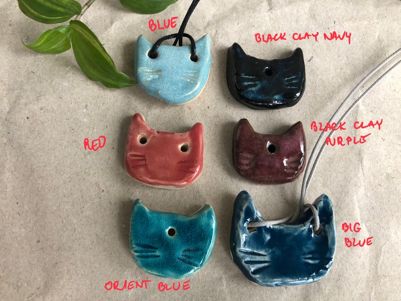 Ceramic Cat Pendant Shape Mix Colorful Cat Necklace Cat Head Handmade image 3