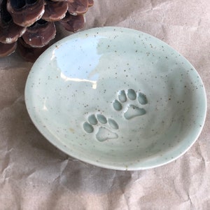 Little bowl with cat paws PREORDER Ceramic Sauce Dish, Ring dish or cat bowl, trinket dish Aqua Blue