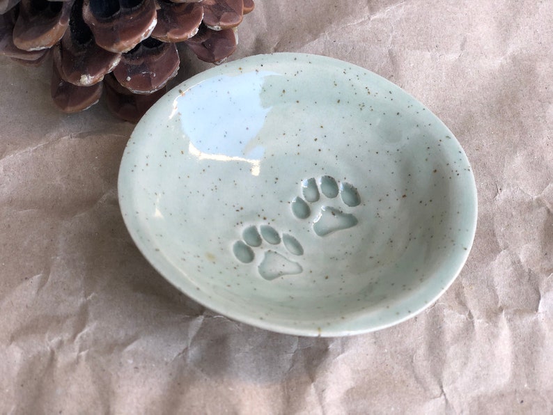 Little bowl with cat paws PREORDER Ceramic Sauce Dish, Ring dish or cat bowl, trinket dish Aqua Blue