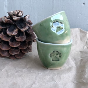 Ceramic Espresso Cup, Cat Paw Mug, handmade pottery Green