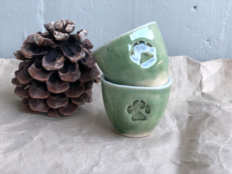 Ceramic Espresso Cup, Cat Paw Mug, handmade pottery Green