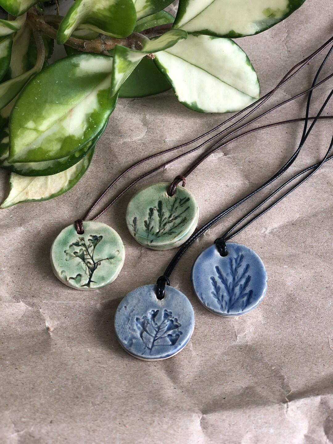 Ceramic Pendant | Botanical Adjustable Necklace | Floral Pattern Light ...