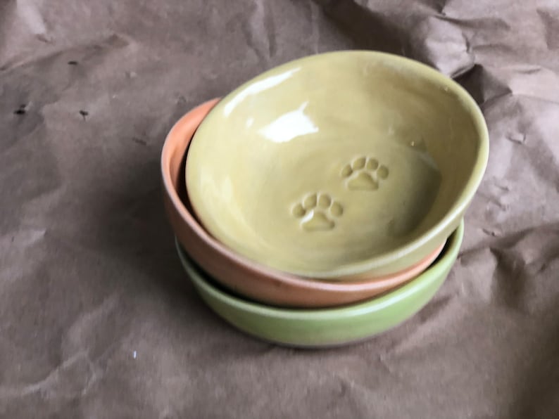 Handmade Ceramic Cat bowl with cat paws Custom PREORDER Cat food dish, Ceramic Sauce Dish, ring dish Yellow