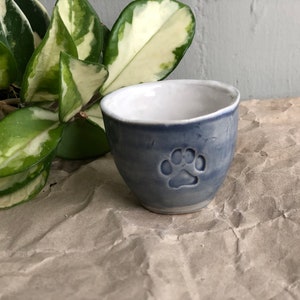 Ceramic Espresso Cup, Cat Paw Mug, handmade pottery Cold blue