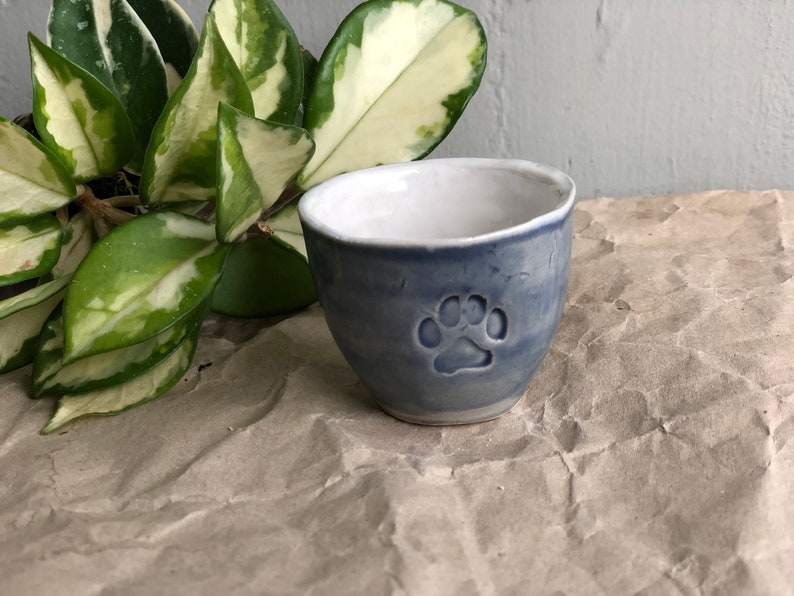 Ceramic Espresso Cup, Cat Paw Mug, handmade pottery Cold blue