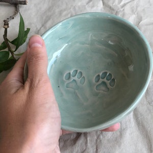 Handmade Ceramic Cat bowl with cat paws Custom PREORDER Cat food dish, Ceramic Sauce Dish, ring dish Mint