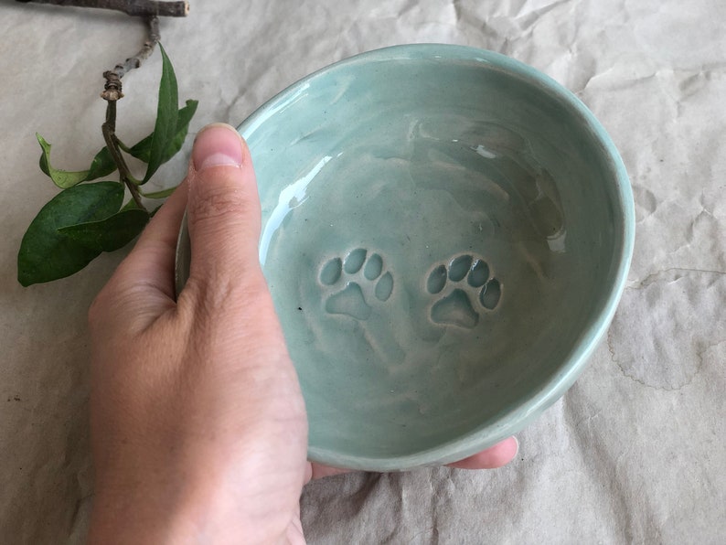 Handmade Ceramic Cat bowl with cat paws Custom PREORDER Cat food dish, Ceramic Sauce Dish, ring dish Mint