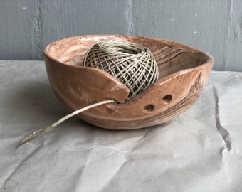 Handmade Ceramic Yarn Bowl | Boho Marble Clay Design