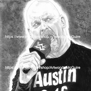 Stone Cold Steve Austin WWE - A3 Original Artwork Monochrome