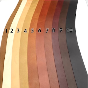 May include: Ten leather sweatband color swatches, numbered 1 through 10, ranging from light beige to dark brown.