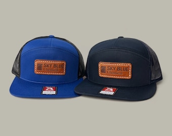 Bulk Leather Patch Hats, Richardson 168 7 Panel Hats, Custom Promotional Hats, Personalized Richardson 168 7 Panel Hats, Leather Patch Hats