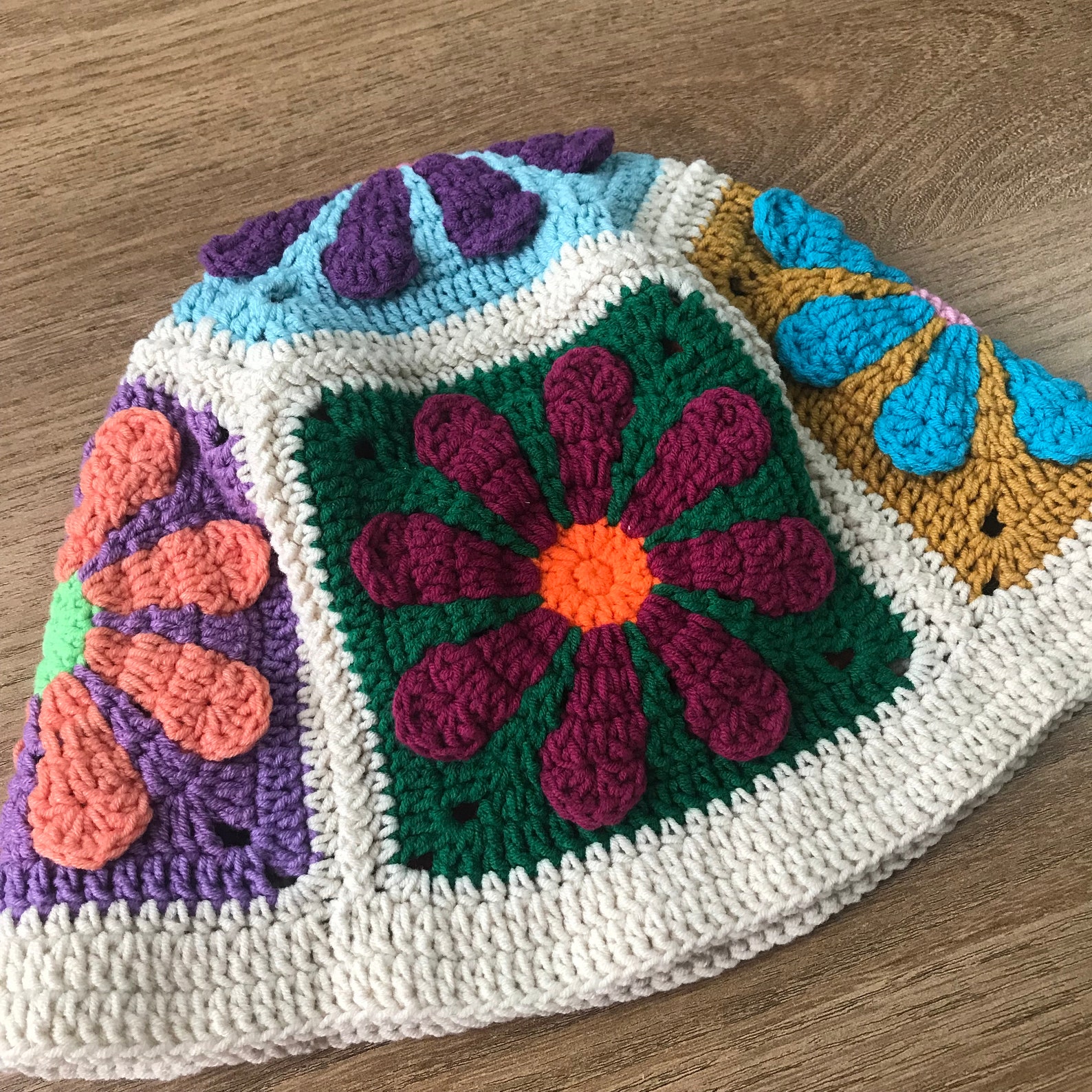 Crochet Daisy Bucket Hat Crochet Colorful Bucket Hat Etsy