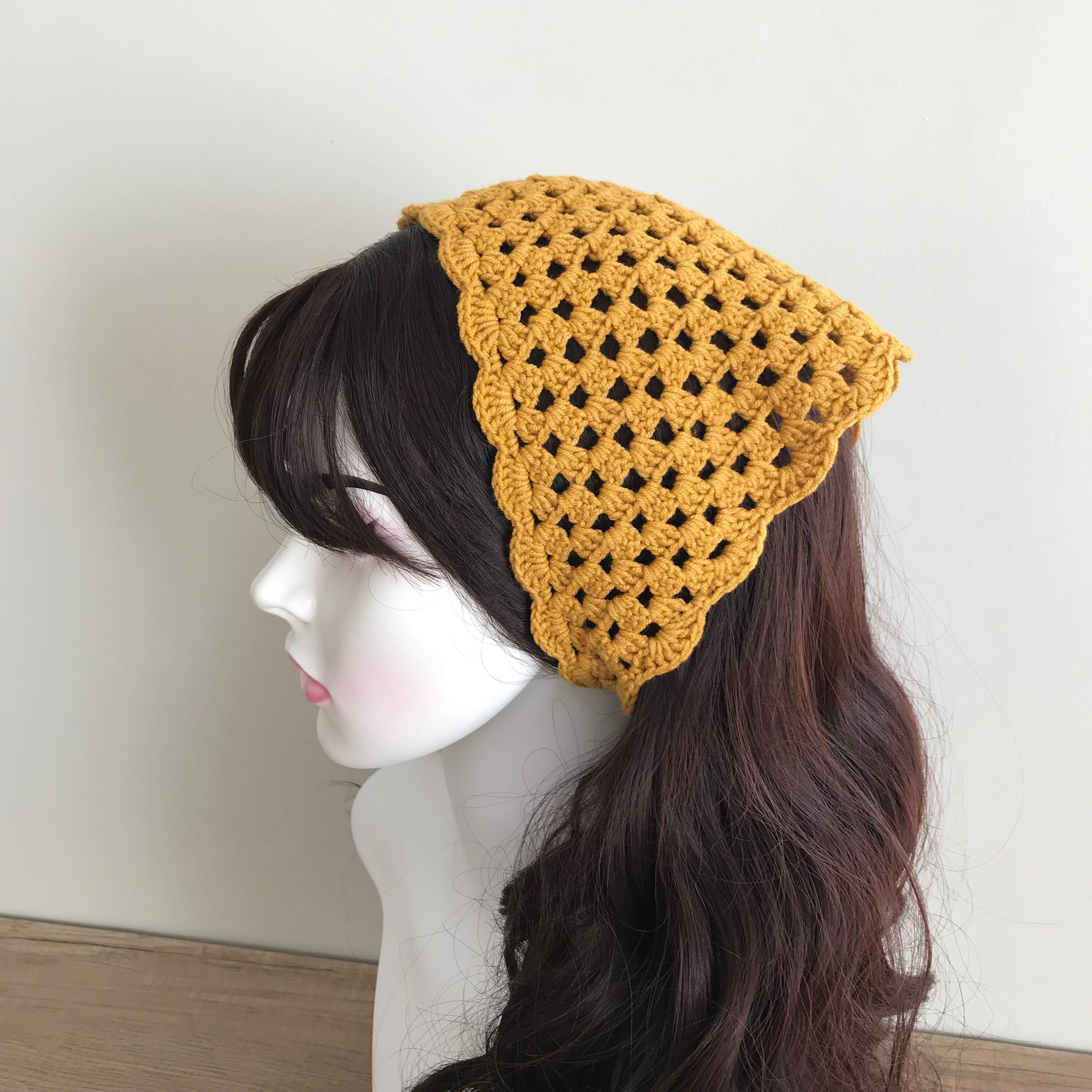 Women Cotton Triangle Head Scarf Handmade Crochet Hair Bandanas for Summer Cotton Crochet Bandana Handmade Triangle Headscarf  main image 2