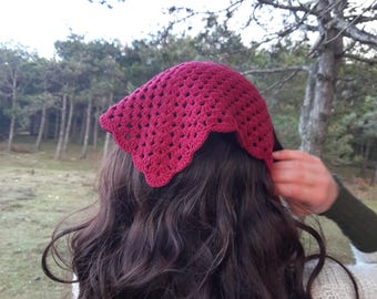 Crochet Cotton Triangle Hair Scarf: Boho Bandana, Cotton Kerchief