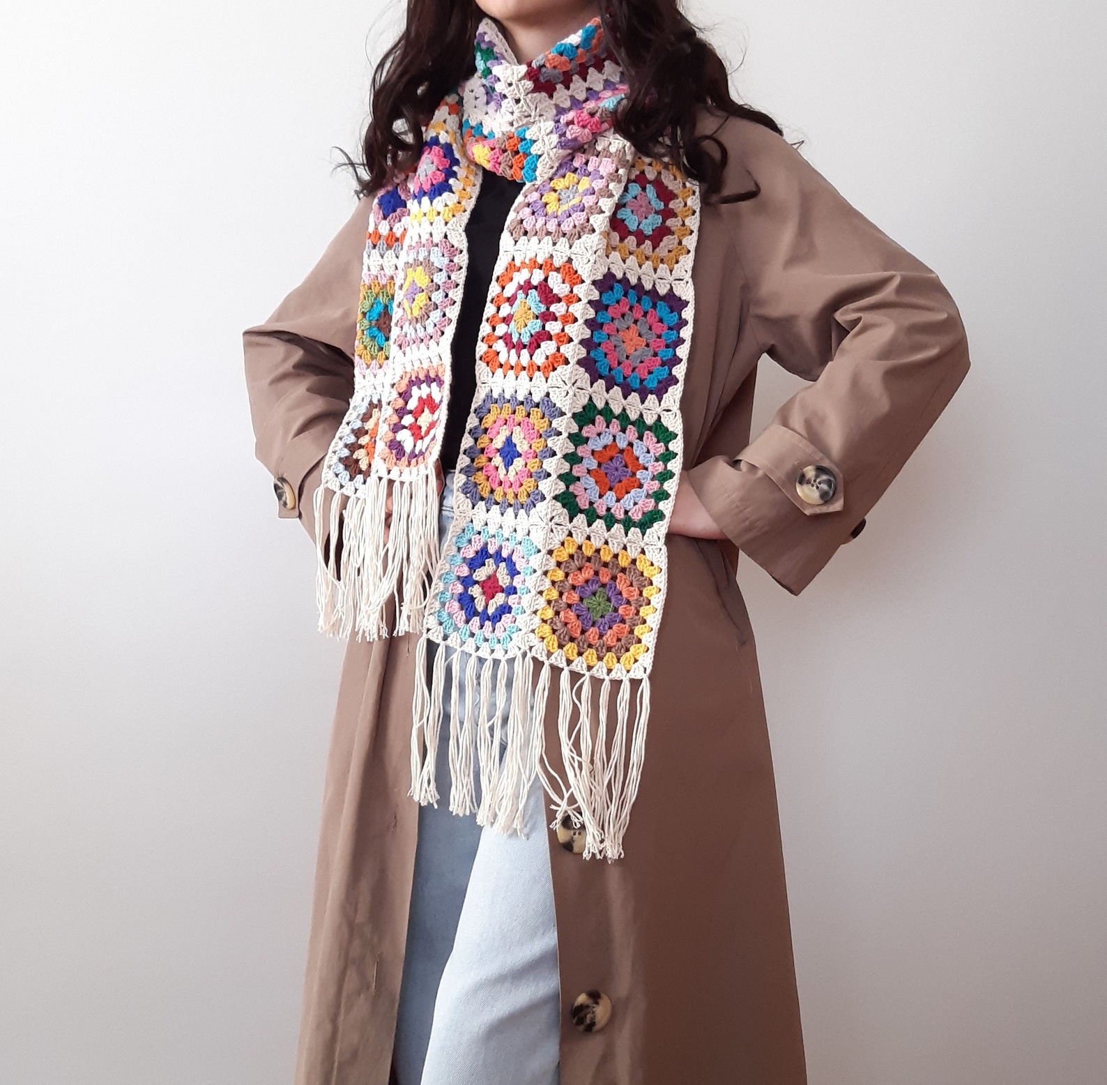 Retro Granny Square Winter Scarf