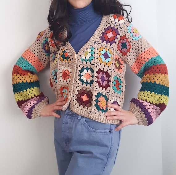 Granny Square Sweater Crochet Sweater Sweater With Colorful - Etsy