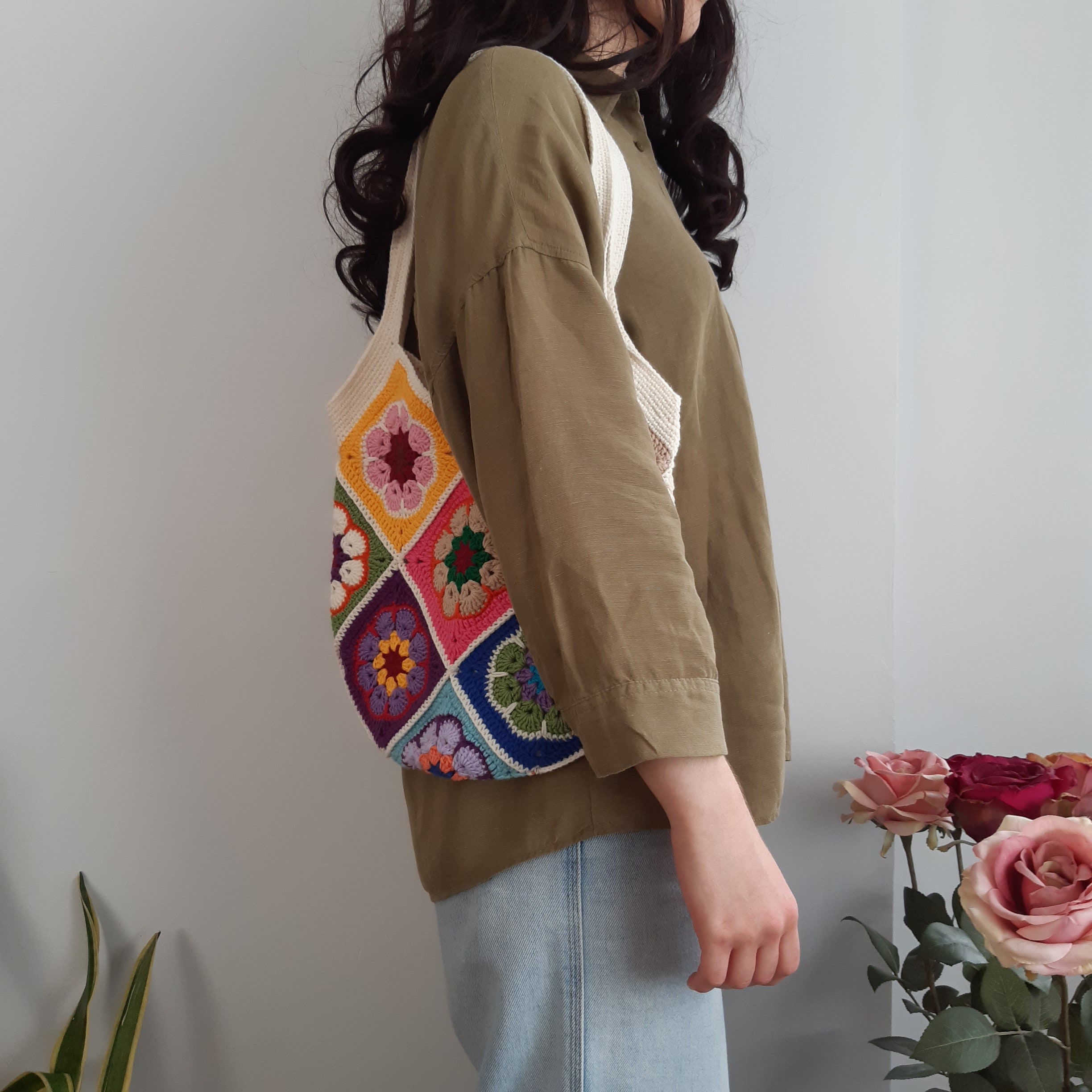 Granny Square Afghan Tote Bag Crochet Colorful Tote Bag - Etsy