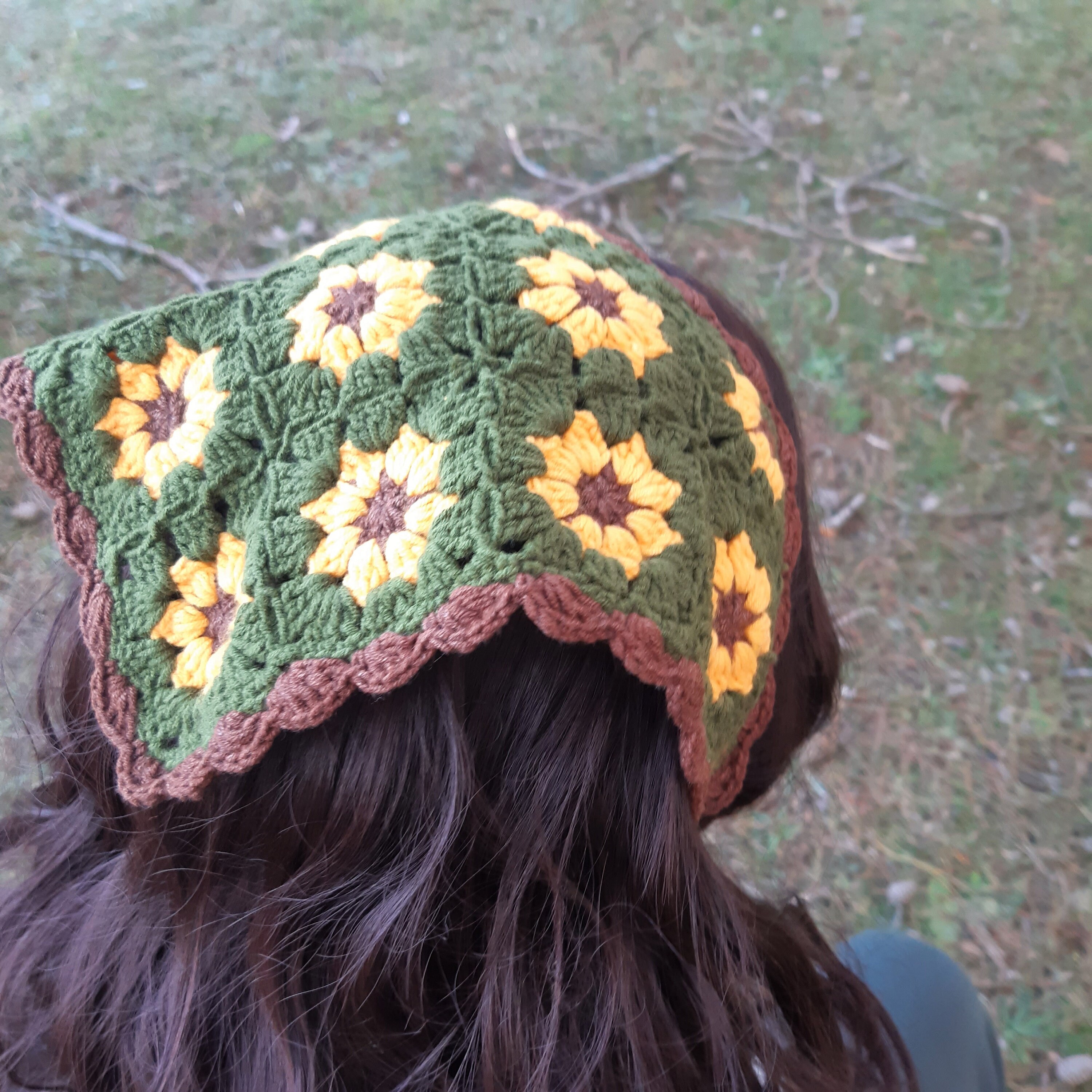 sunflower crochet headscarf Accessoires Sjaals & omslagdoeken Bandanas 