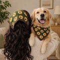 Crochet Sunflower Bandanas: Matching Dog Owner Cotton Scarf, Cottage Core Dog Mom Gift product logo