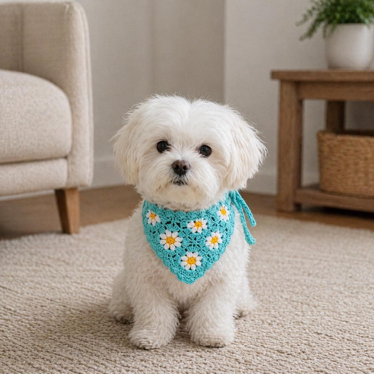 Matching Dog and Owner Bandana Set: Crochet Daisy Dog Bandana and