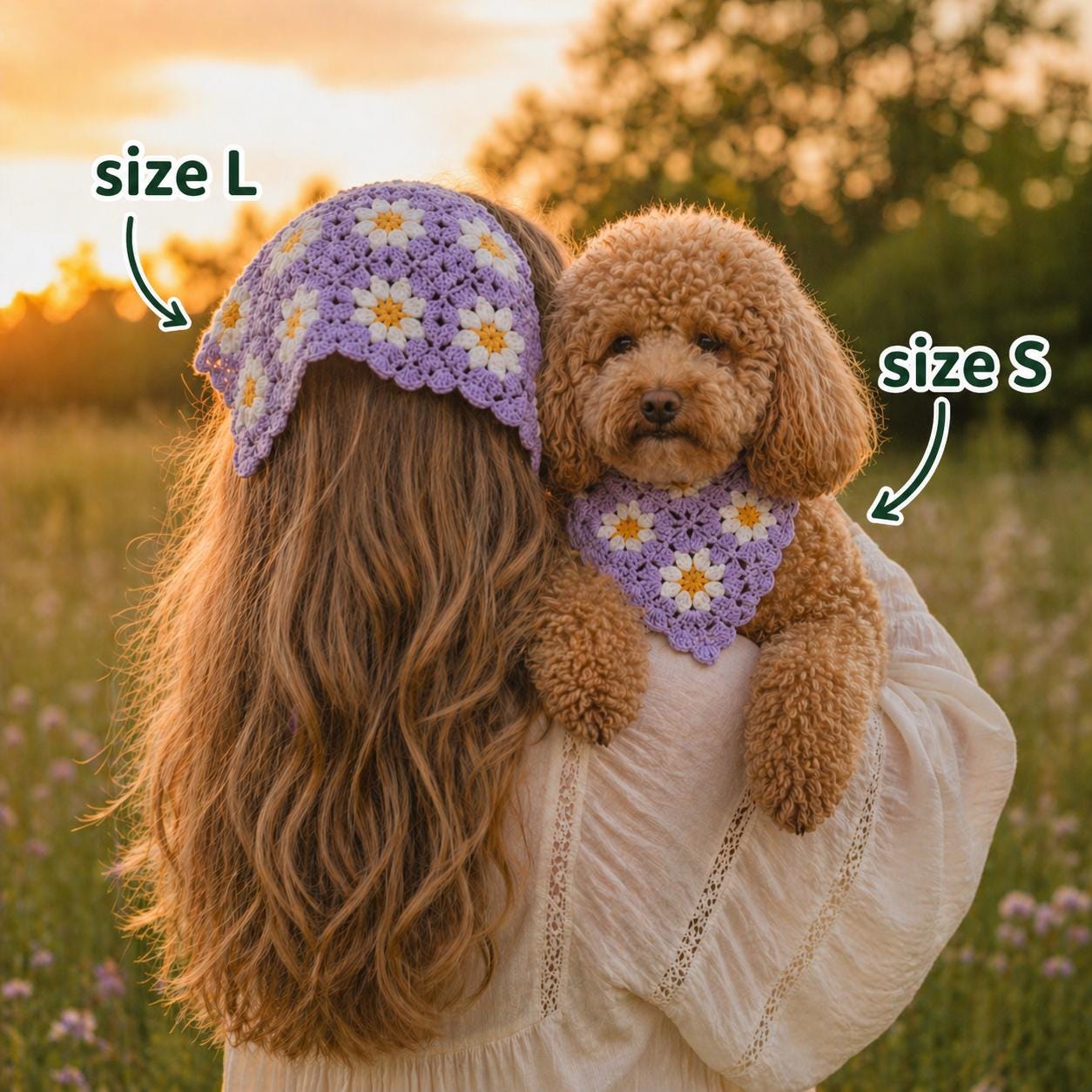 Matching Dog and Owner Bandana Set: Crochet Daisy Dog Bandana and