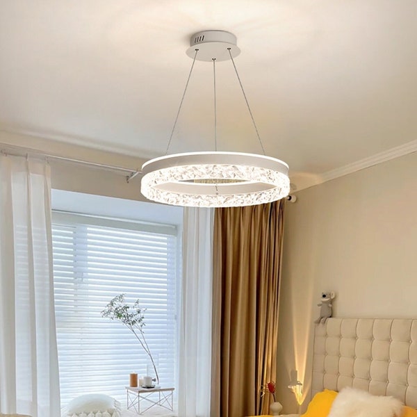 Ring Crystal LED Chandelier 3 Light Colours + Dimmable + Remote Control