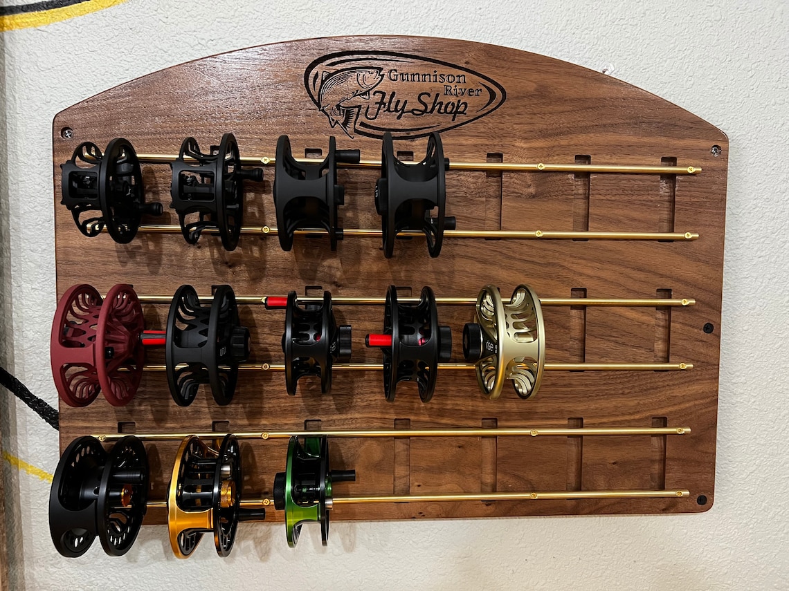 Custom Fly Fishing Reel Holder Walnut and Brass 21 Reel Etsy