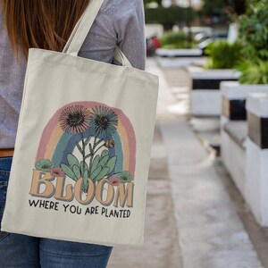 Vintage Bloom Floral Canvas Tote Bag, Nature Lover Tote, Positive Vibe Bag, Inspirational Bag, Garden Flowers Reusable Bag, Retro Bloom Gift