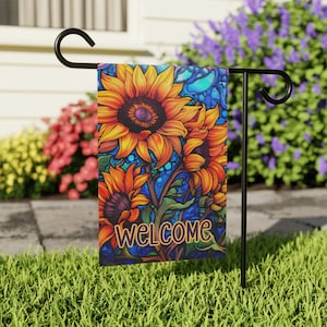 Sunflower Garden Entry Flag, Summer Garden Flag, Housewarming Gift, 12X18 Garden Flag Yard Art, Welcome Flag, Garden Decor, Spring Summer